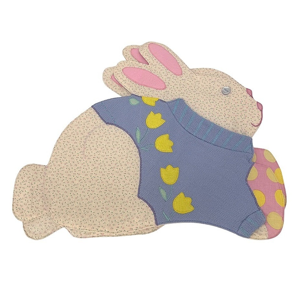 Bunny Rabbit Placemats Floral Tulip Easter Decor Set of 2 Sweater Button Eye